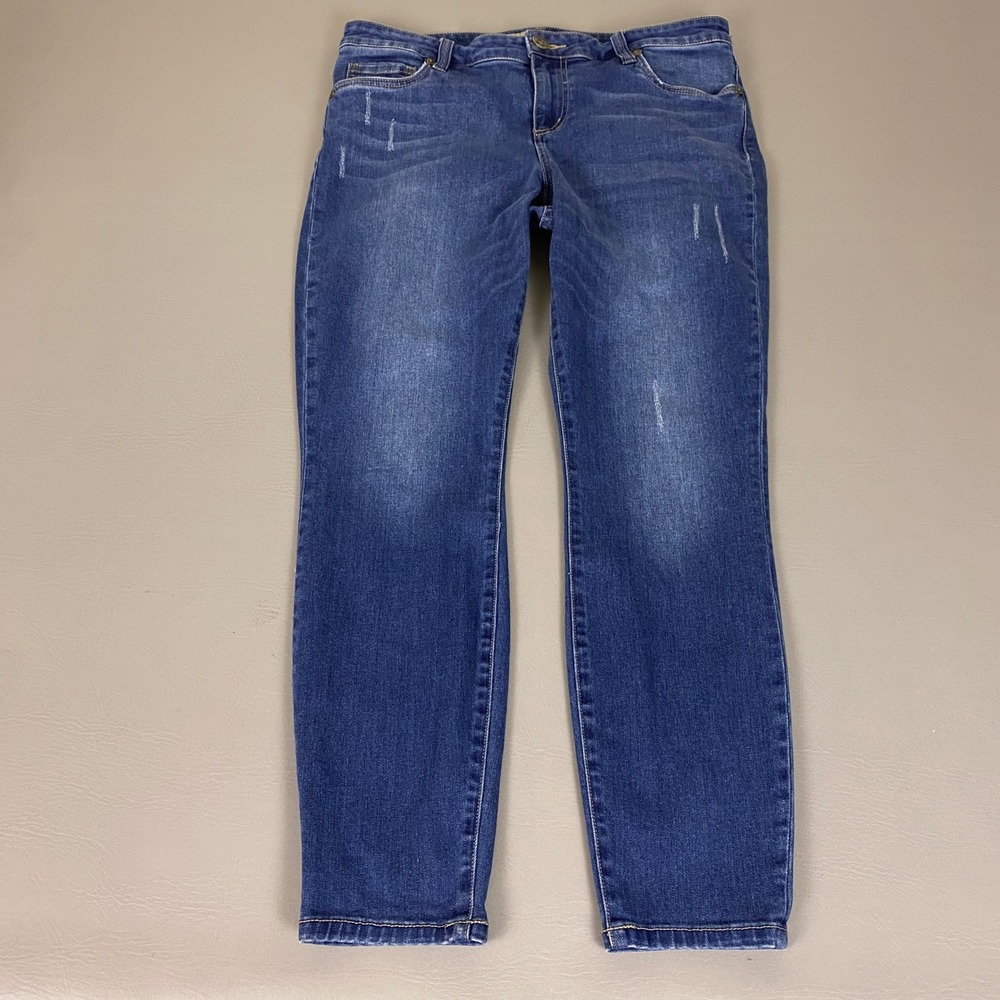 KUT from the Kloth Skinny Jeans Women's Size 12 Blue Wash Distressed Mid Rise